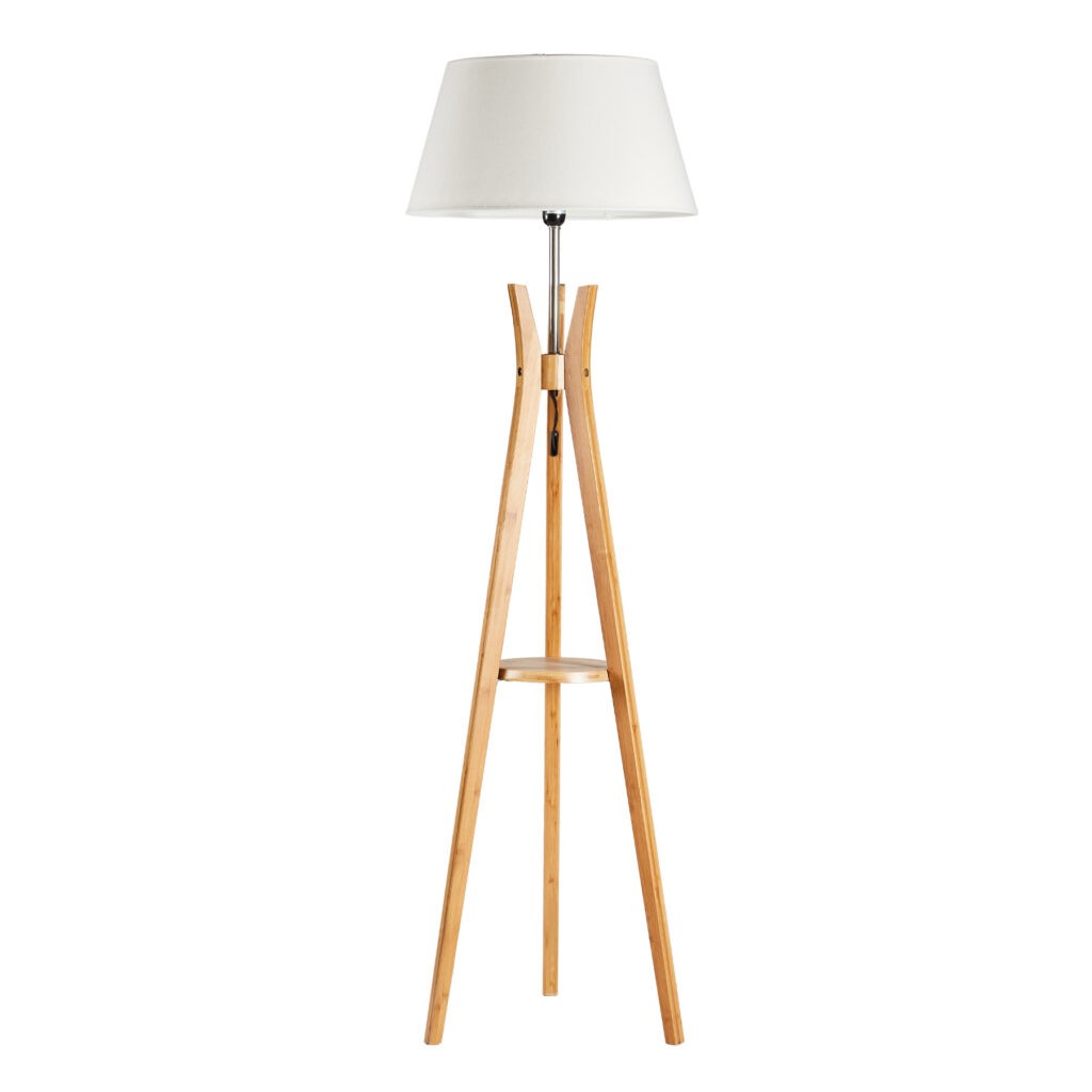 Modern Floor Lamp Bamboo 156cm Height Tripod Home Lighting White Linen