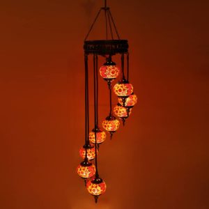 Chandelier Helical 7 Globes Turkish Moroccan