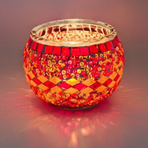 Handcrafted Mosaic Glass Candle Holder red/orange