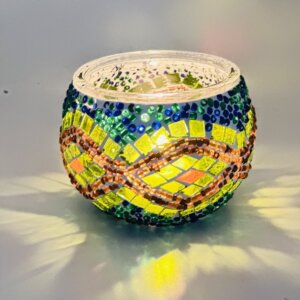 Handcrafted Mosaic Glass Candle Holder Green/ blue